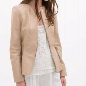 NWT Zara 100% Sheep Leather Jacket Front Zip Women Size Small